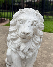 Load image into Gallery viewer, Vintage English Statues LIONS PAIR Garden Figures Cast Stone Yard Decor 22&quot; Tall
