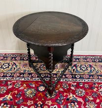 Load image into Gallery viewer, Antique English Envelope Barley Twist Drop Leaf Side Table Carved Oak c. 1900