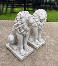Load image into Gallery viewer, Vintage English Statues LIONS PAIR Garden Figures Cast Stone Yard Decor 22&quot; Tall
