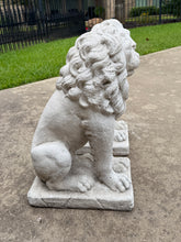 Load image into Gallery viewer, Vintage English Statues LIONS PAIR Garden Figures Cast Stone Yard Decor 22&quot; Tall