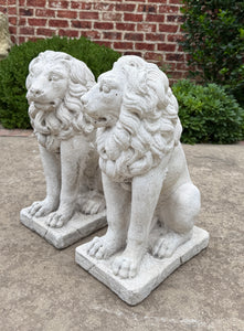 Vintage English Statues LIONS PAIR Garden Figures Cast Stone Yard Decor 22" Tall
