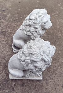 Vintage English Statues LIONS PAIR Garden Figures Cast Stone Yard Decor 22" Tall
