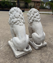 Load image into Gallery viewer, Vintage English Statues LIONS PAIR Garden Figures Cast Stone Yard Decor 22&quot; Tall