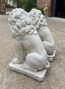 Vintage English Statues LIONS PAIR Garden Figures Cast Stone Yard Decor 22" Tall