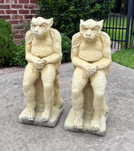 Load image into Gallery viewer, Vintage English Statues Garden Figures Gargoyles Seated Cast Stone Pair