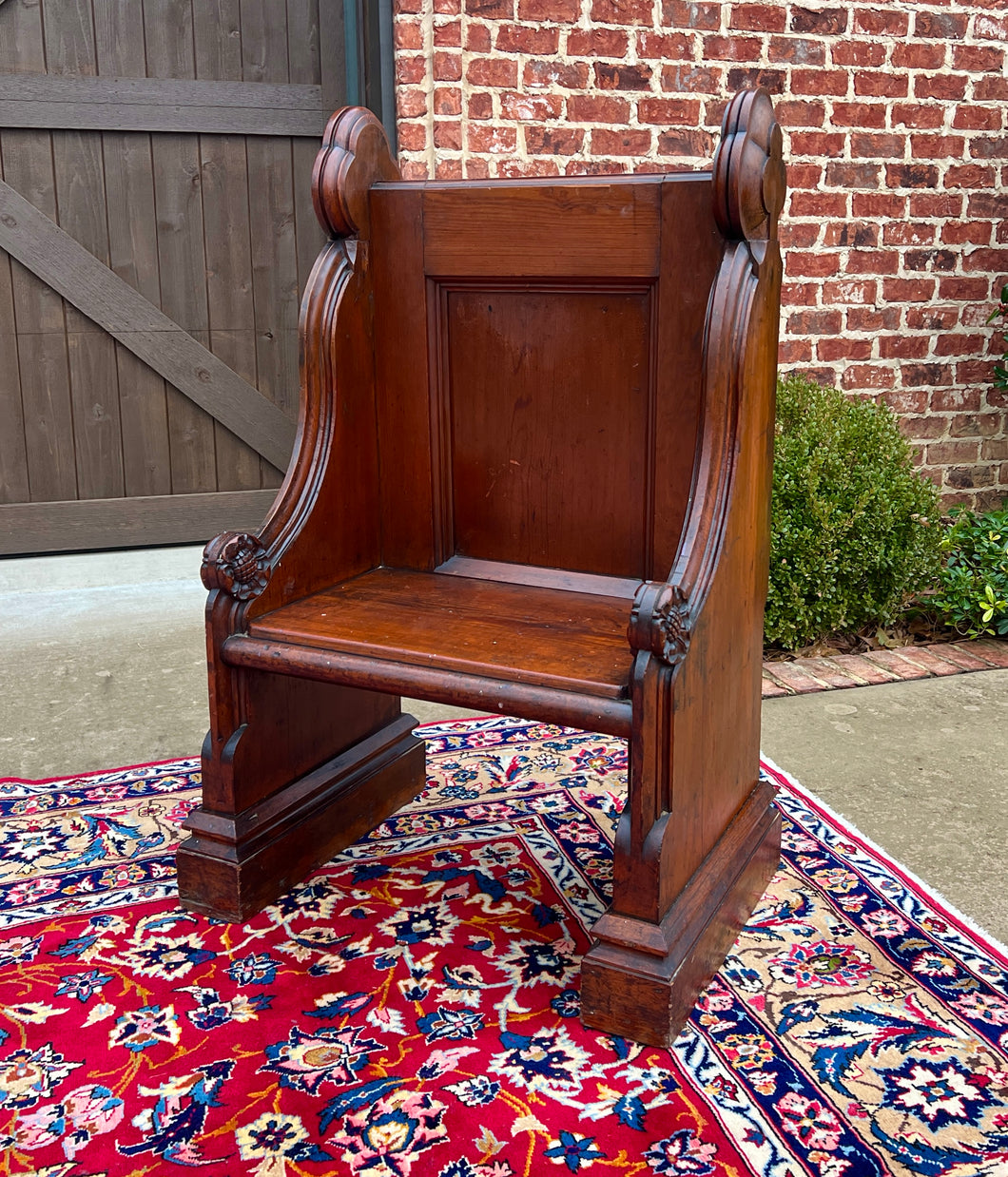 Antique English Bench Chair Church Pew Meditation Bench Oak c.19thC