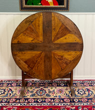 Load image into Gallery viewer, Antique French Vendage Round Flip Top Gateleg Wine Table Oak Trestle Feet c.19th