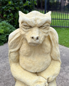 Vintage English Statues Garden Figures Gargoyles Seated Cast Stone Pair