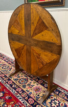 Load image into Gallery viewer, Antique French Vendage Round Flip Top Gateleg Wine Table Oak Trestle Feet c.19th