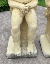 Load image into Gallery viewer, Vintage English Statues Garden Figures Gargoyles Seated Cast Stone Pair