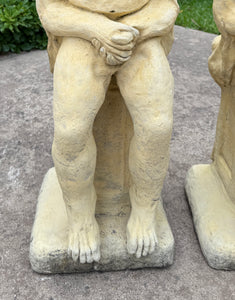 Vintage English Statues Garden Figures Gargoyles Seated Cast Stone Pair