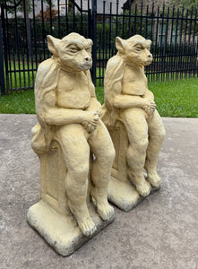 Vintage English Statues Garden Figures Gargoyles Seated Cast Stone Pair