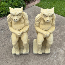 Load image into Gallery viewer, Vintage English Statues Garden Figures Gargoyles Seated Cast Stone Pair