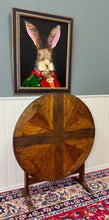 Load image into Gallery viewer, Antique French Vendage Round Flip Top Gateleg Wine Table Oak Trestle Feet c.19th