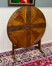 Load image into Gallery viewer, Antique French Vendage Round Flip Top Gateleg Wine Table Oak Trestle Feet c.19th