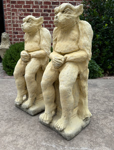 Vintage English Statues Garden Figures Gargoyles Seated Cast Stone Pair