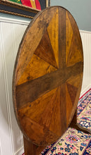 Load image into Gallery viewer, Antique French Vendage Round Flip Top Gateleg Wine Table Oak Trestle Feet c.19th