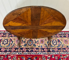 Load image into Gallery viewer, Antique French Vendage Round Flip Top Gateleg Wine Table Oak Trestle Feet c.19th