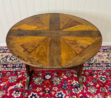 Load image into Gallery viewer, Antique French Vendage Round Flip Top Gateleg Wine Table Oak Trestle Feet c.19th