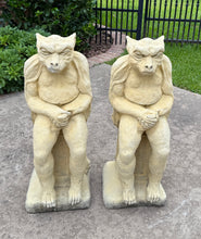 Load image into Gallery viewer, Vintage English Statues Garden Figures Gargoyles Seated Cast Stone Pair