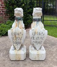 Load image into Gallery viewer, Vintage English Statues Garden Figures Gargoyles Brass Collars Cast Stone Pair