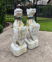 Load image into Gallery viewer, Vintage English Statues Garden Figures Gargoyles Brass Collars Cast Stone Pair