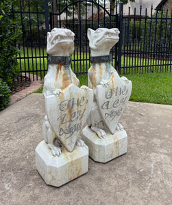 Vintage English Statues Garden Figures Gargoyles Brass Collars Cast Stone Pair
