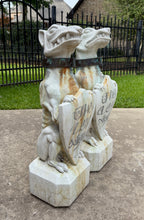 Load image into Gallery viewer, Vintage English Statues Garden Figures Gargoyles Brass Collars Cast Stone Pair