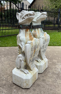 Vintage English Statues Garden Figures Gargoyles Brass Collars Cast Stone Pair