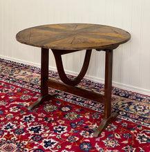 Load image into Gallery viewer, Antique French Vendage Round Flip Top Gateleg Wine Table Oak Trestle Feet c.19th