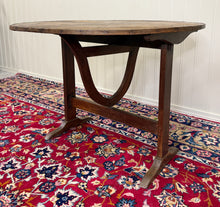 Load image into Gallery viewer, Antique French Vendage Round Flip Top Gateleg Wine Table Oak Trestle Feet c.19th