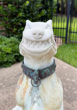 Load image into Gallery viewer, Vintage English Statues Garden Figures Gargoyles Brass Collars Cast Stone Pair