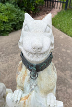 Load image into Gallery viewer, Vintage English Statues Garden Figures Gargoyles Brass Collars Cast Stone Pair