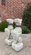 Load image into Gallery viewer, Vintage English Statues Garden Figures Gargoyles Brass Collars Cast Stone Pair