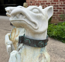 Load image into Gallery viewer, Vintage English Statues Garden Figures Gargoyles Brass Collars Cast Stone Pair