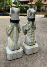 Load image into Gallery viewer, Vintage English Statues Garden Figures Gargoyles Brass Collars Cast Stone Pair