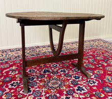 Load image into Gallery viewer, Antique French Vendage Round Flip Top Gateleg Wine Table Oak Trestle Feet c.19th