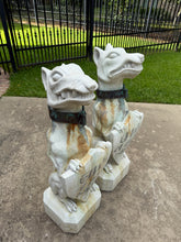 Load image into Gallery viewer, Vintage English Statues Garden Figures Gargoyles Brass Collars Cast Stone Pair