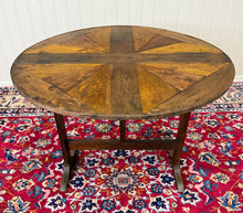 Load image into Gallery viewer, Antique French Vendage Round Flip Top Gateleg Wine Table Oak Trestle Feet c.19th