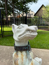 Load image into Gallery viewer, Vintage English Statues Garden Figures Gargoyles Brass Collars Cast Stone Pair