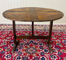 Load image into Gallery viewer, Antique French Vendage Round Flip Top Gateleg Wine Table Oak Trestle Feet c.19th