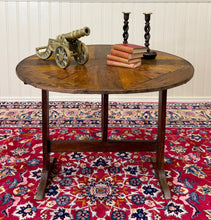 Load image into Gallery viewer, Antique French Vendage Round Flip Top Gateleg Wine Table Oak Trestle Feet c.19th