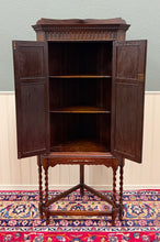Load image into Gallery viewer, Antique English Jacobean Corner Cabinet Cupboard Storage Barley Twist Oak 1930s