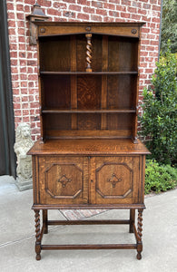 Antique English Oak Welsh Plate Dresser Sideboard Barley Twist Petite C. 1920s