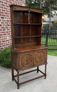 Antique English Oak Welsh Plate Dresser Sideboard Barley Twist Petite C. 1920s