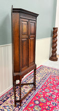 Load image into Gallery viewer, Antique English Jacobean Corner Cabinet Cupboard Storage Barley Twist Oak 1930s