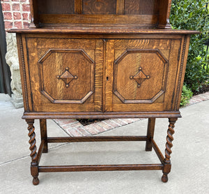 Antique English Oak Welsh Plate Dresser Sideboard Barley Twist Petite C. 1920s