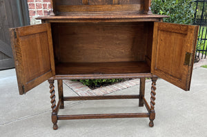 Antique English Oak Welsh Plate Dresser Sideboard Barley Twist Petite C. 1920s