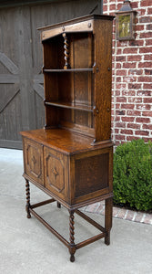 Antique English Oak Welsh Plate Dresser Sideboard Barley Twist Petite C. 1920s