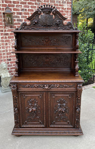 Antique French Buffet Server Sideboard Hunt Cabinet Black Forest Bookcase 19C